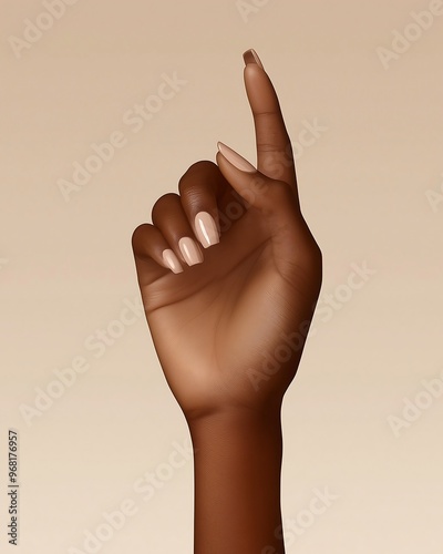 Raised Hand Pointing Upwards Isolated on Beige Background photo