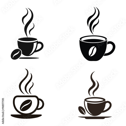 Coffee cups vector set. Coffee tea drink logo idea. Cup logo idea