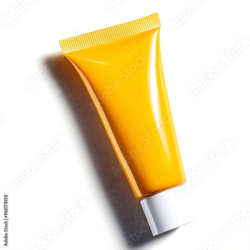 Yellow Cosmetic Tube of Lotion or Cream Isolated on White photo