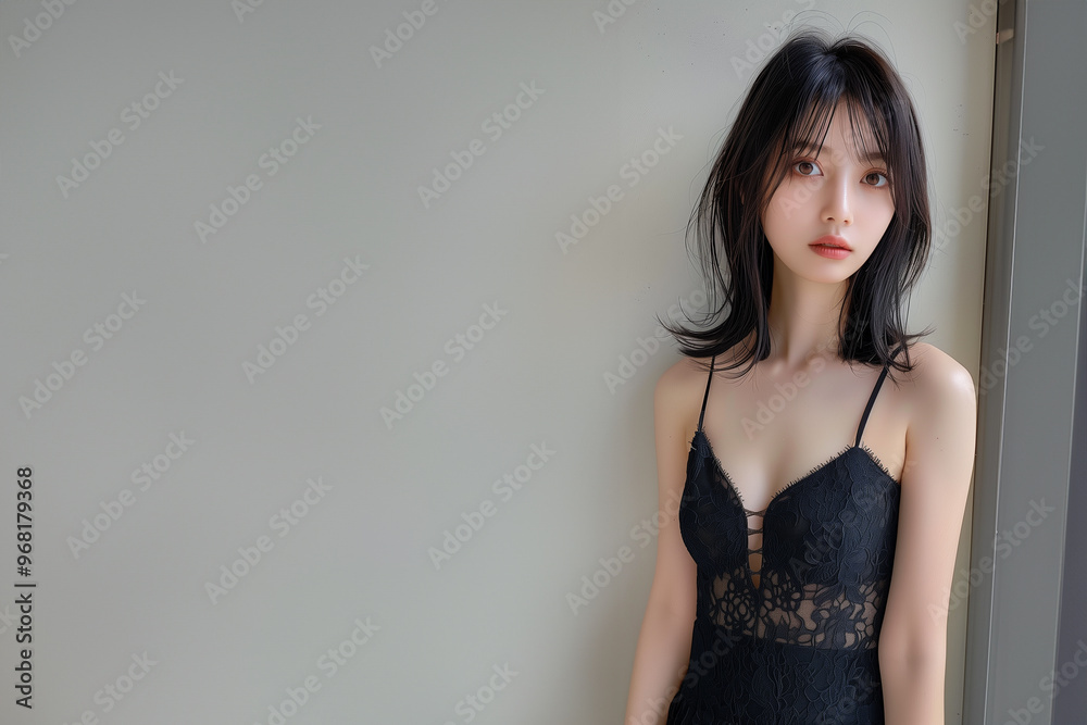 シンプルで大人っぽいブラックドレスの美人 シンプルで大人っぽいブラックドレスの美人