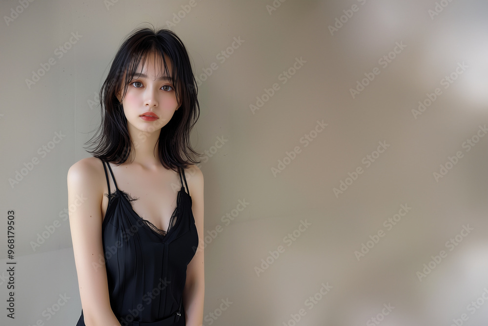 シンプルで大人っぽいブラックドレスの美人 シンプルで大人っぽいブラックドレスの美人