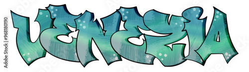 Venezia - city ​​name -word - Vector Graphics - yellow and blue graffiti on the wall - street art - for websites, presentations, greetings, banners, cards, t-shirt, sweatshirt, Sublimation,	

