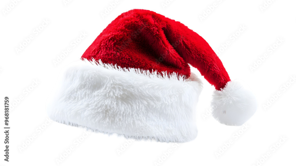 Festive white and red Santa hat, isolated on white background Festive white and red Santa hat, isolated on white background