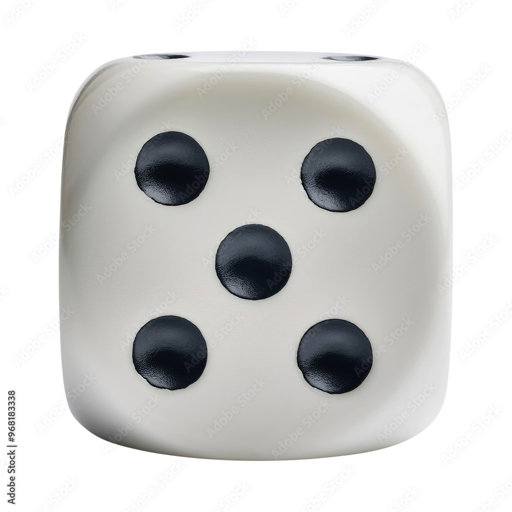 White Dice with Five Dots Isolated on Transparent Background White Dice with Five Dots Isolated on Transparent Background
