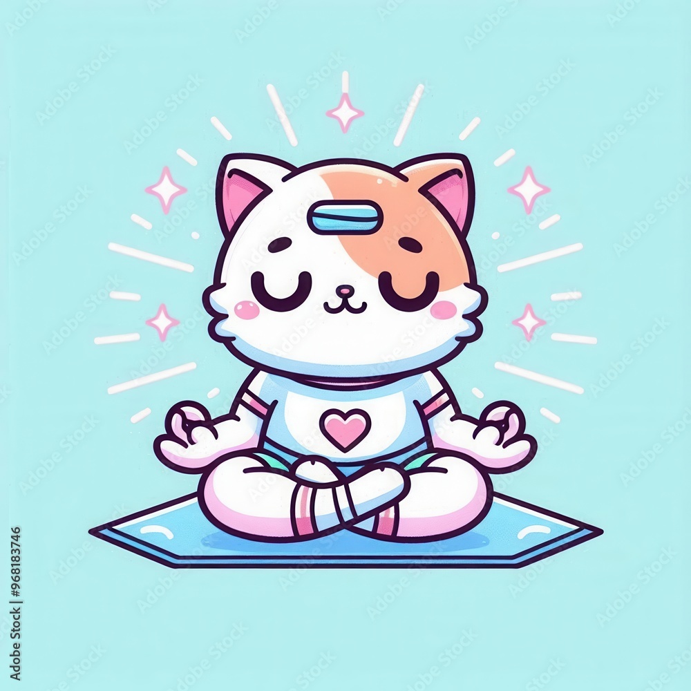Cute and playful cartoon cat meditating in a yoga pose, perfect for wellness, mindfulness, and pet-related projects. Cute and playful cartoon cat meditating in a yoga pose, perfect for wellness, mindfulness, and pet-related projects.