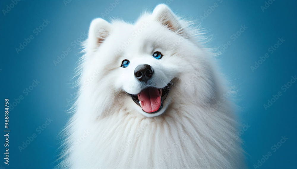 Joyful Samoyed Dog with Bright Blue Eyes Joyful Samoyed Dog with Bright Blue Eyes