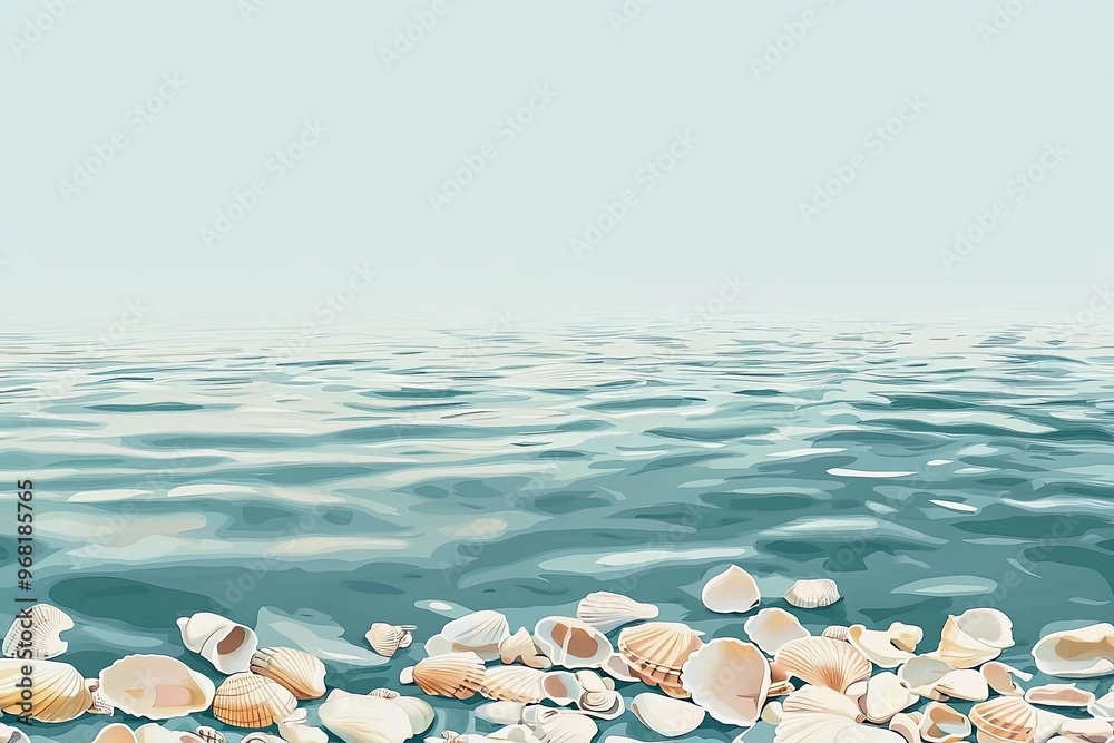 Calm ocean floor with scattered seashells and gentle waves Calm ocean floor with scattered seashells and gentle waves