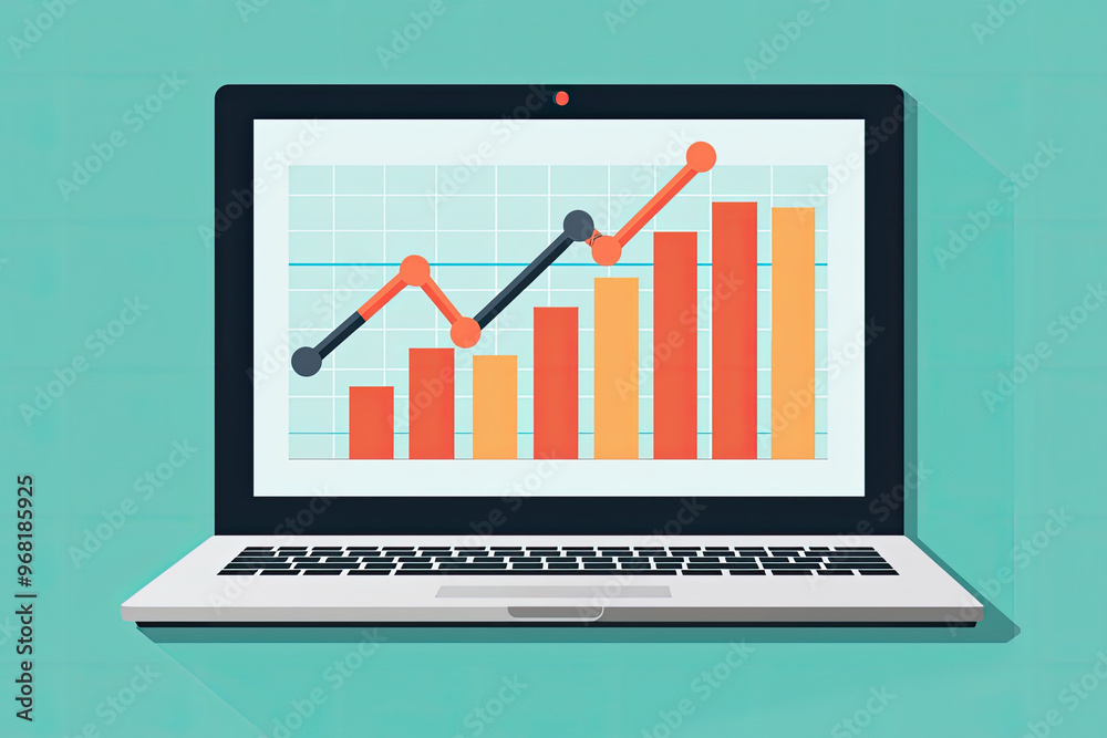 Increasing profit graph on laptop screen, showcasing growth and success Increasing profit graph on laptop screen, showcasing growth and success