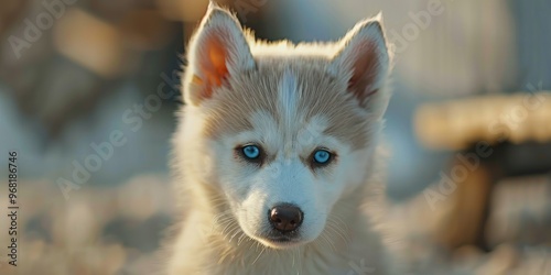 Cute Pomsky Puppy with Bright Blue Eyes The Pomsky is a Designer Breed a Cross between the Siberian Husky and Pomeranian photo