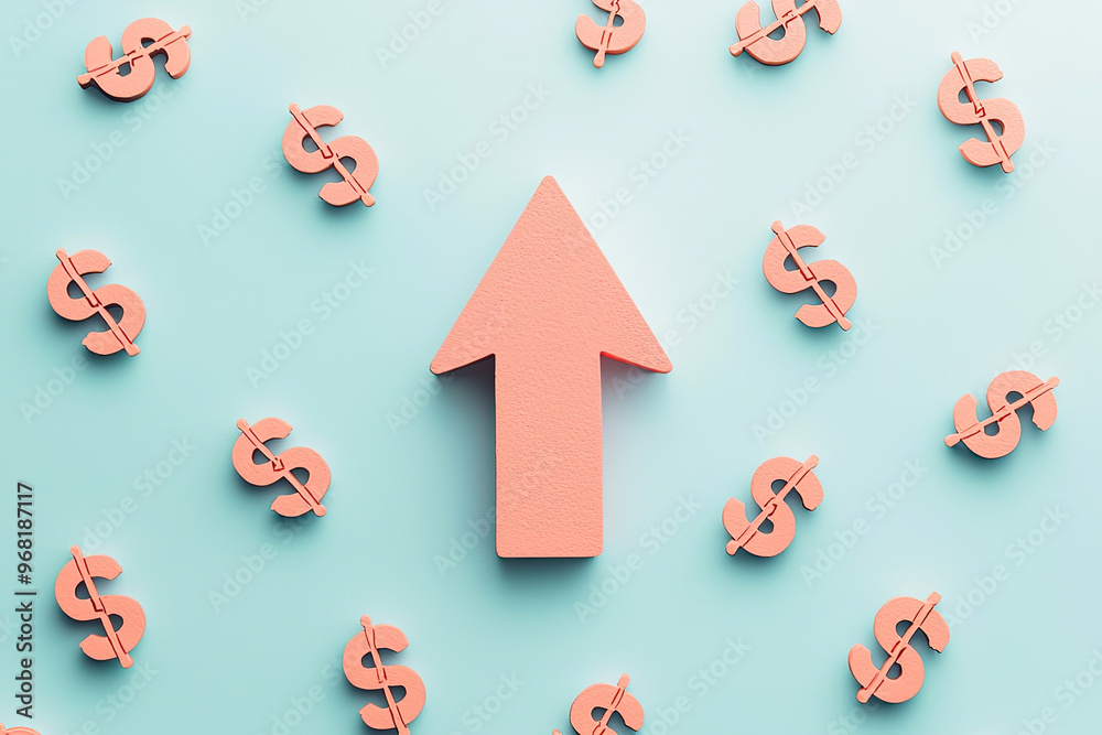 Upward arrow with dollar signs symbolizes financial growth and success Upward arrow with dollar signs symbolizes financial growth and success