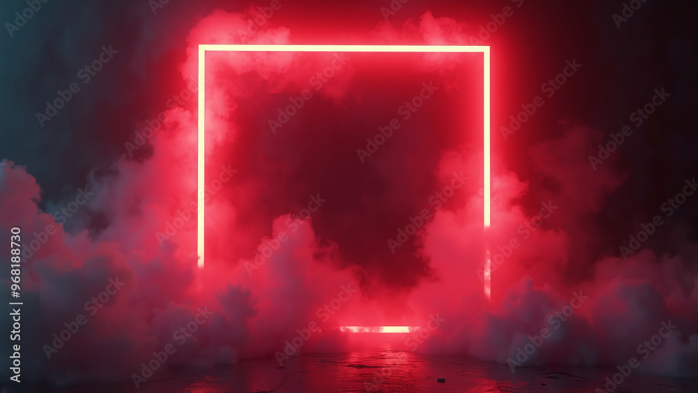 Neon Red Square in Fog