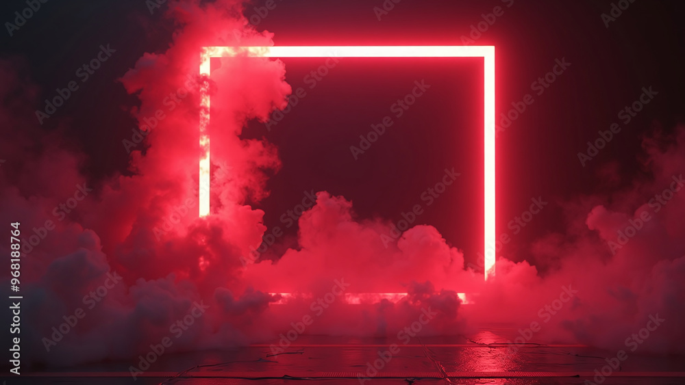 Neon Red Square in Fog