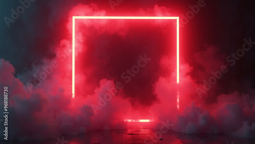 Obraz na płótnie Neon Red Square in Fog w salonie