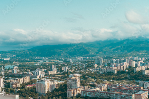 A panoramic view of Tbilisi City captured from the monumental Chronicle of Georgia.