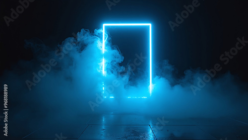 Neon Blue Square Frame with Mist Effect