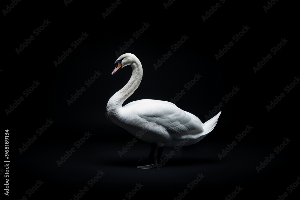 Fototapeta premium white swan on black background