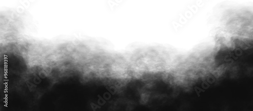 Realistic dark black smoke isolated on transparent white background. Floating dark fog effect. Black smoke clouds, dirty toxic fog, fume or smoke. Magic steam explosion. PNG smoke