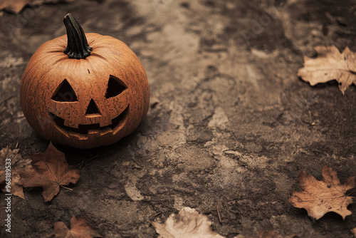 Halloween pumpkin wallpaper, jack-o-lantern with an autumnal background and room for text