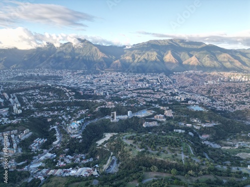 Panoramic shot of the city of Caracas, Venezuela from a drone