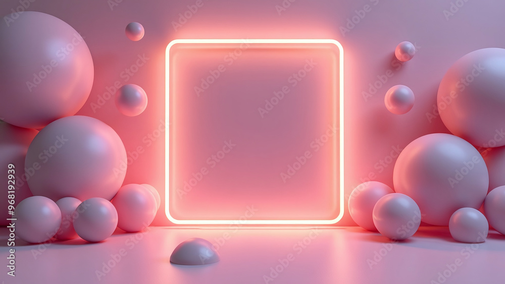 Neon Square Frame with Spherical Shapes Neon Square Frame with Spherical Shapes