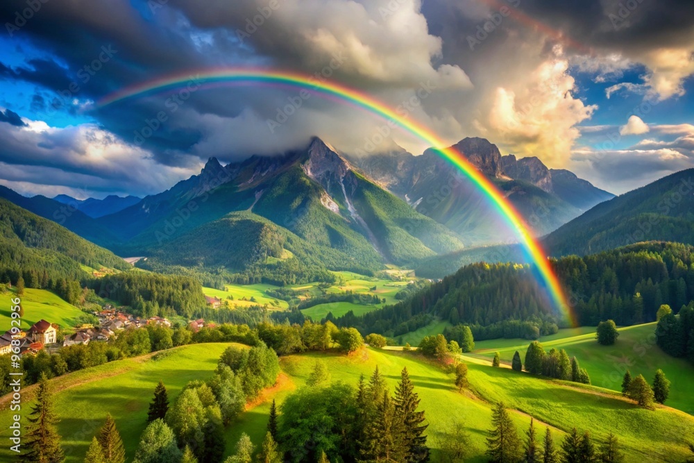 Obraz premium Landscape nature mountan in Alps with rainbow.