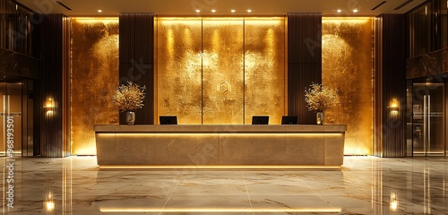 Wallpaper Mural Decorative golden accents at a luxury hotel reception desk. Torontodigital.ca