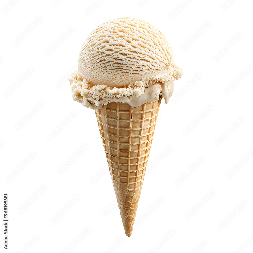 Creamy ice cream cone in summer sun, transparent