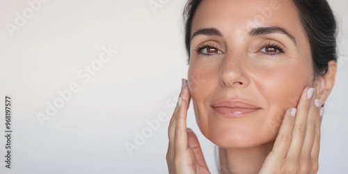 A beautiful middle age woman with beautiful skin. Skincare concept