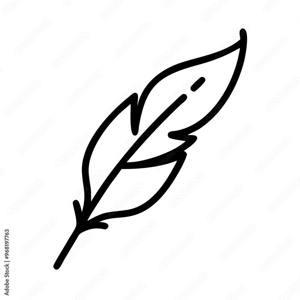 Feather illustration, minimalistic design, black outline on white background Feather illustration, minimalistic design, black outline on white background