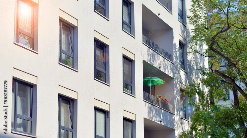 Picture of European residential architecture harmonizing with nature. Eco-friendly ...
