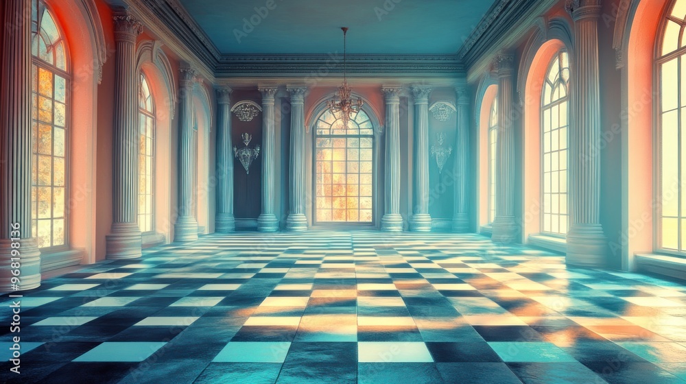 Grand Hall with Checkerboard Floor and Windows Grand Hall with Checkerboard Floor and Windows