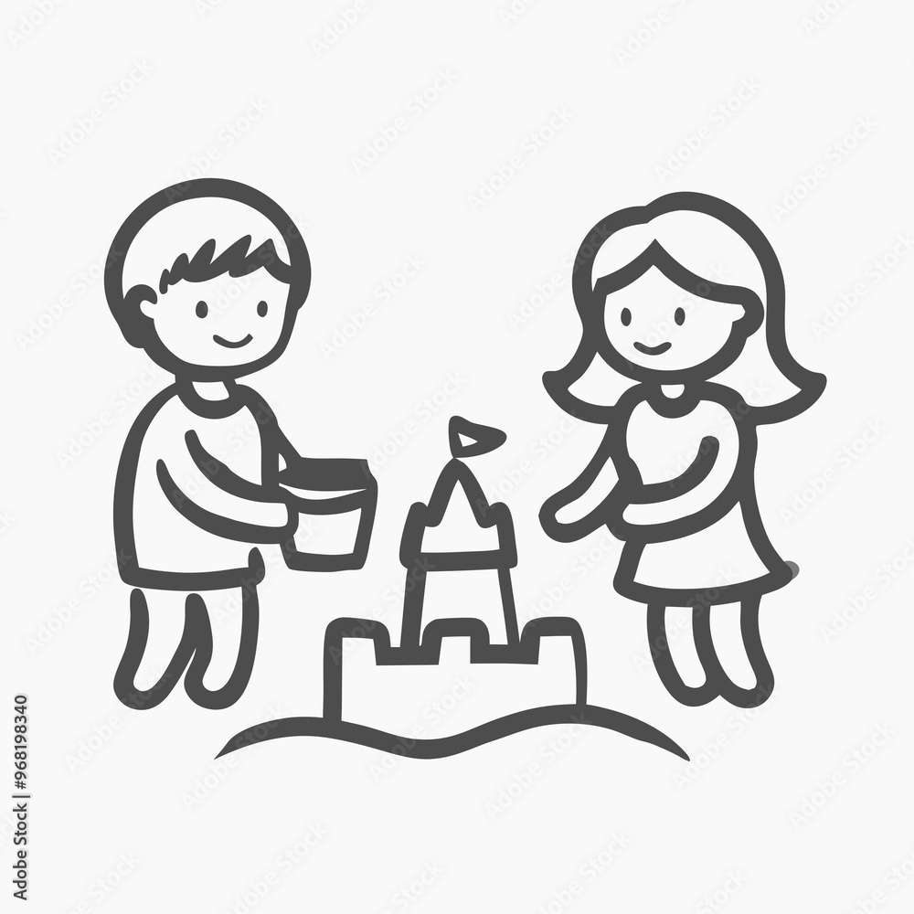 Cheerful children building a sandcastle together on the beach Cheerful children building a sandcastle together on the beach