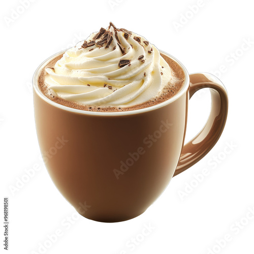 Creamy hot chocolate with chocolate shavings, transparent