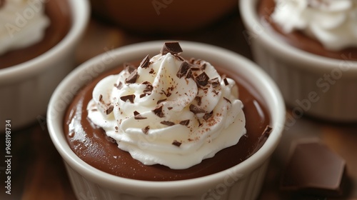 Indulgent dark chocolate dessert with creamy whipped topping