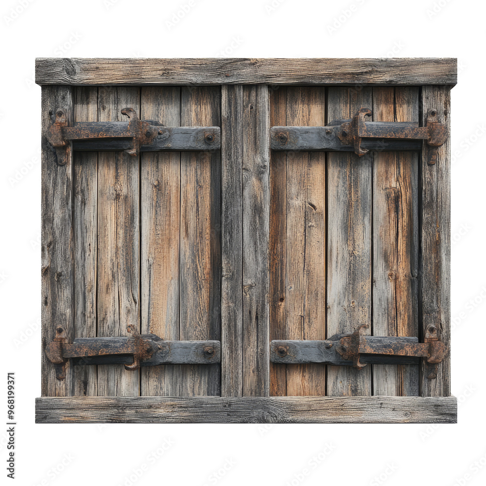 Weathered wooden doors with iron straps, transparent Weathered wooden doors with iron straps, transparent