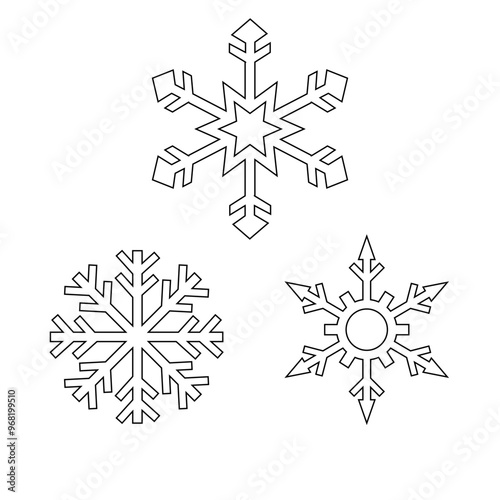 Set of three black and white snowflake stripes featuring a unique geometric pattern
