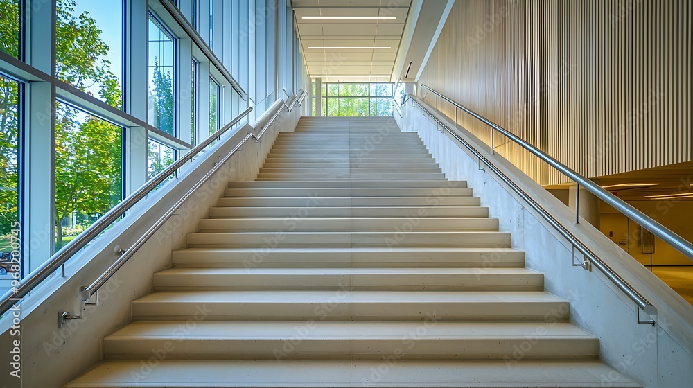 Obraz premium Tranquil steps within a contemporary edifice, no passersby in sight.