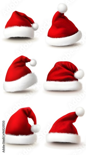 Set of Santa Claus Hats on White Background, Christmas, Nativity, Abstract Image, Texture, Pattern Background, Wallpaper, Cover and Screen of Smartphone, PC, Laptop, 9:16 and 16:9 Format