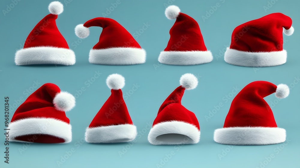 Set of Santa Claus Hats on White Background, Christmas, Nativity, Abstract Image, Texture, Pattern Background, Wallpaper, Cover and Screen of Smartphone, PC, Laptop, 9:16 and 16:9 Format Set of Santa Claus Hats on White Background, Christmas, Nativity, Abstract Image, Texture, Pattern Background, Wallpaper, Cover and Screen of Smartphone, PC, Laptop, 9:16 and 16:9 Format