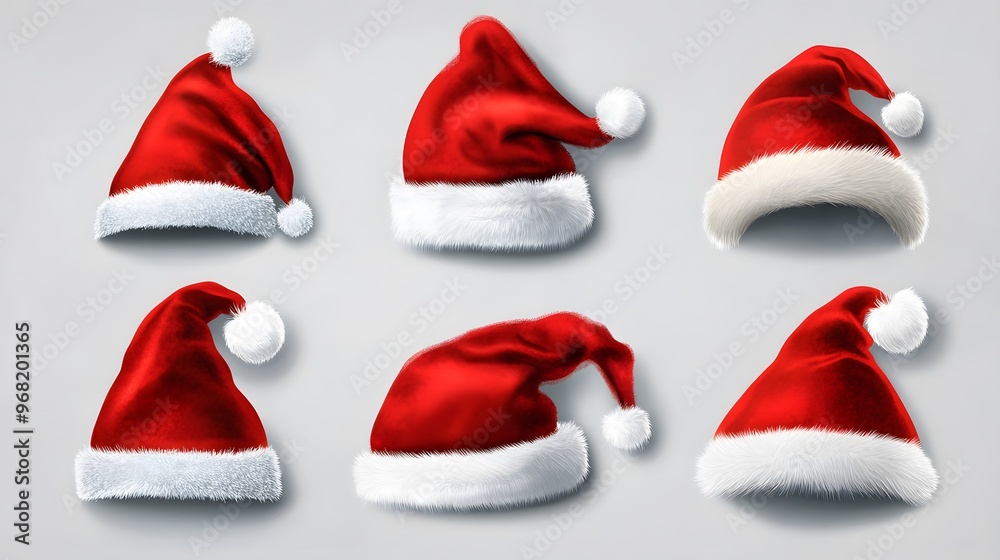 Set of Santa Claus Hats on White Background, Christmas, Nativity, Abstract Image, Texture, Pattern Background, Wallpaper, Cover and Screen of Smartphone, PC, Laptop, 9:16 and 16:9 Format Set of Santa Claus Hats on White Background, Christmas, Nativity, Abstract Image, Texture, Pattern Background, Wallpaper, Cover and Screen of Smartphone, PC, Laptop, 9:16 and 16:9 Format