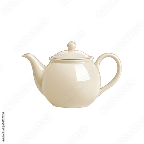 Elegant cream-colored teapot perfect for serving tea with style. Ideal for kitchen decor or tea party settings. transparent background