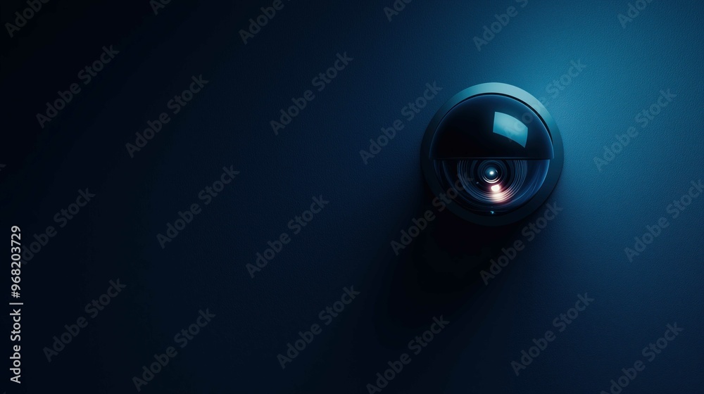Dome camera with high technology, dark navy background