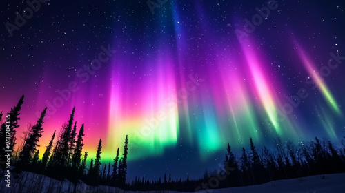 The Aurora Borealis lights up in the Night Sky