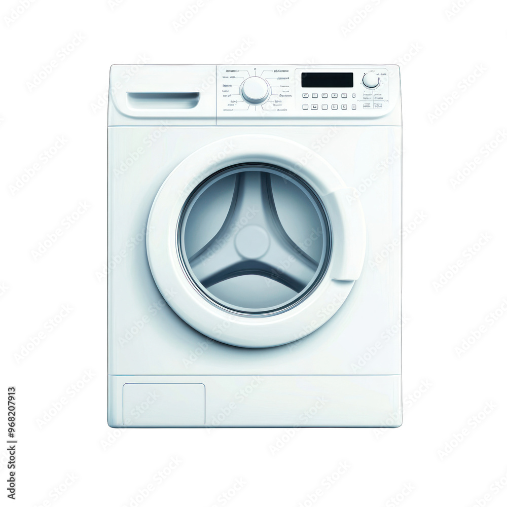 Modern white washing machine with control panel, efficient and stylish, perfect for laundry, home appliance, and interior design. transparent background Modern white washing machine with control panel, efficient and stylish, perfect for laundry, home appliance, and interior design. transparent background