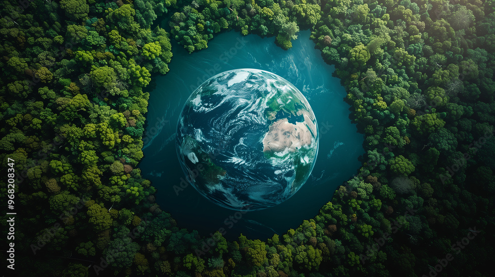 planet earth surrounded by clean ecology, forest and river surrounded by clean air planet earth surrounded by clean ecology, forest and river surrounded by clean air
