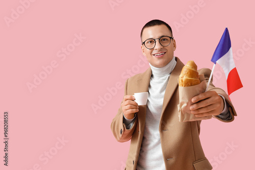 Young man with French flag,...