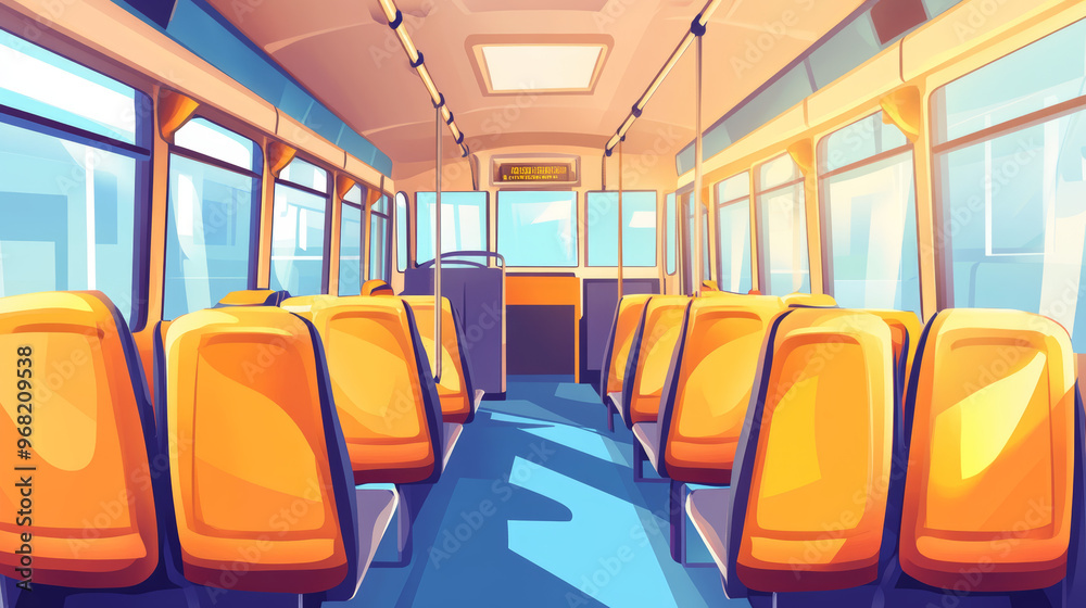 Interior Of A School Bus Featuring An Aisle Seat In An Empty Autobus interior-of-a-school-bus-featuring-an-aisle-seat-in-an-empty-autobus