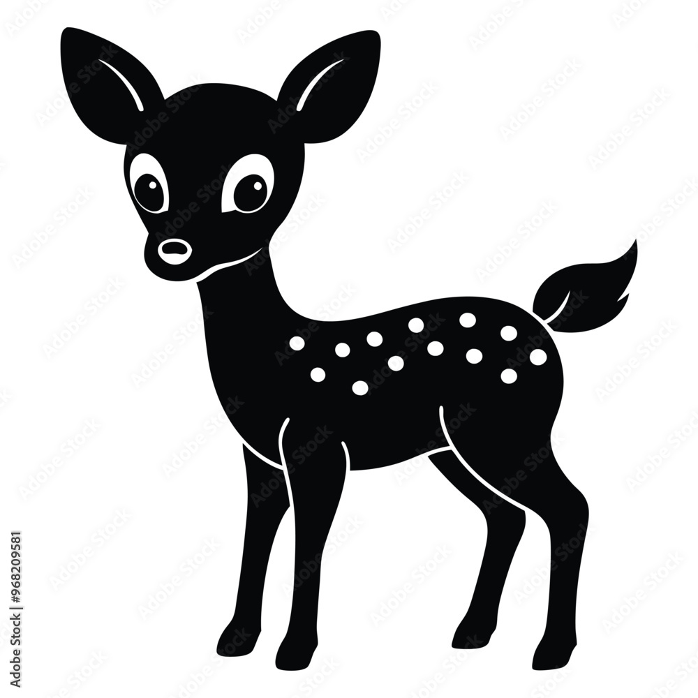 Illustration of young deer, Baby deer icon Black and white Illustration of young deer, Baby deer icon Black and white