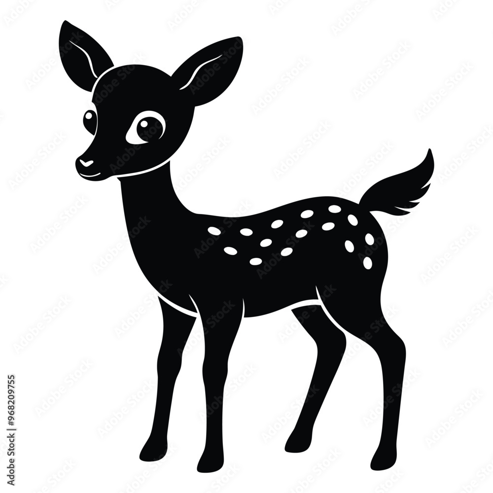 Fototapeta premium Illustration of young deer, Baby deer icon Black and white