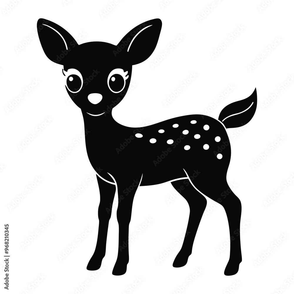 Illustration of young deer, Baby deer icon Black and white Illustration of young deer, Baby deer icon Black and white